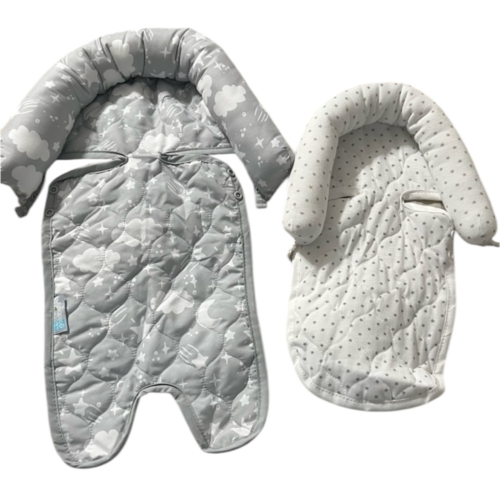 On The Goldbug Baby & Toddler Carseat Head Support White & Gray Clouds and Dots